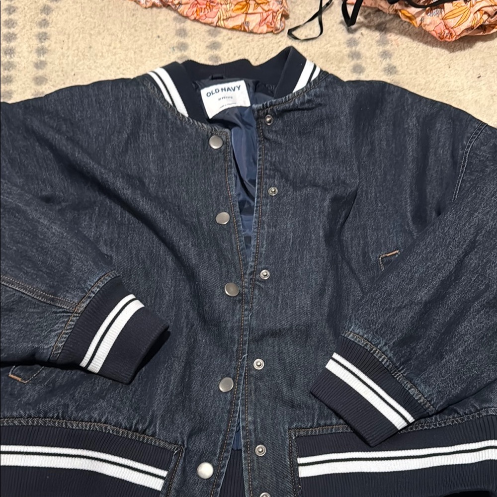Old Navy Blue Denim Jacket with White Trim